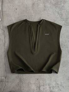 AXEPEAK Men's V-Neck Metal Letter Graphic Casual Tank Top - Brown - View 3