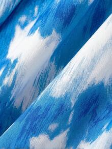 SHEIN MOD Đầm hai dây nữ mùa hè đi biển, in họa tiết tie-dye, thắt nút vai và eo. - Màu xanh lam - Xem 7