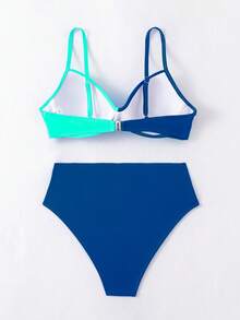 Swim Lushoire Bộ bikini dây mảnh màu tương phản dành cho nữ, kỳ nghỉ hè ở bãi biển - Nhiều màu - Xem 6