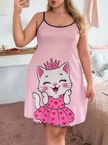 Slumberry CURVE Áo ngủ hai dây cỡ lớn in hình mèo hoạt hình dễ thương. - Nhiều màu - Xem 5