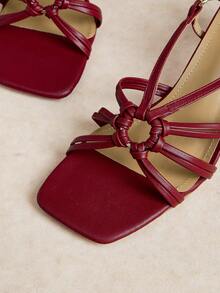 Rosivie Spring And Summer Fashion Burgundy Strappy Open-Toed High-Heeled Sandals - Burgundy - View 3