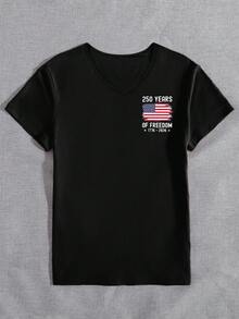 EMERY Camiseta gráfica de mujer con cuello en V con bandera y texto en inglés, para uso casual diario MMJ1 - Blanco - Ver 3
