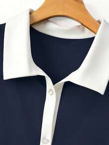 GlowEve CURVE Áo hai dây gân phối màu dáng rộng, thích hợp cho mùa xuân và các bữa tiệc hóa trang. - Màu xanh hải quân - Xem 3