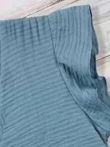 SHEIN LUNE 休闲简约风双层蓝色棉绉女式衬衫，百搭实用，适合春夏度假穿着。 - 藍色 - 查看 4