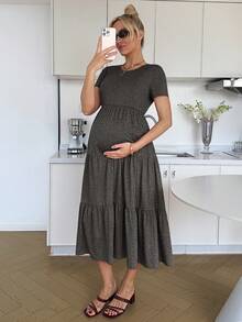 SHEIN 孕婦休閒短袖圓領洋裝 - 深灰色 - 查看 3