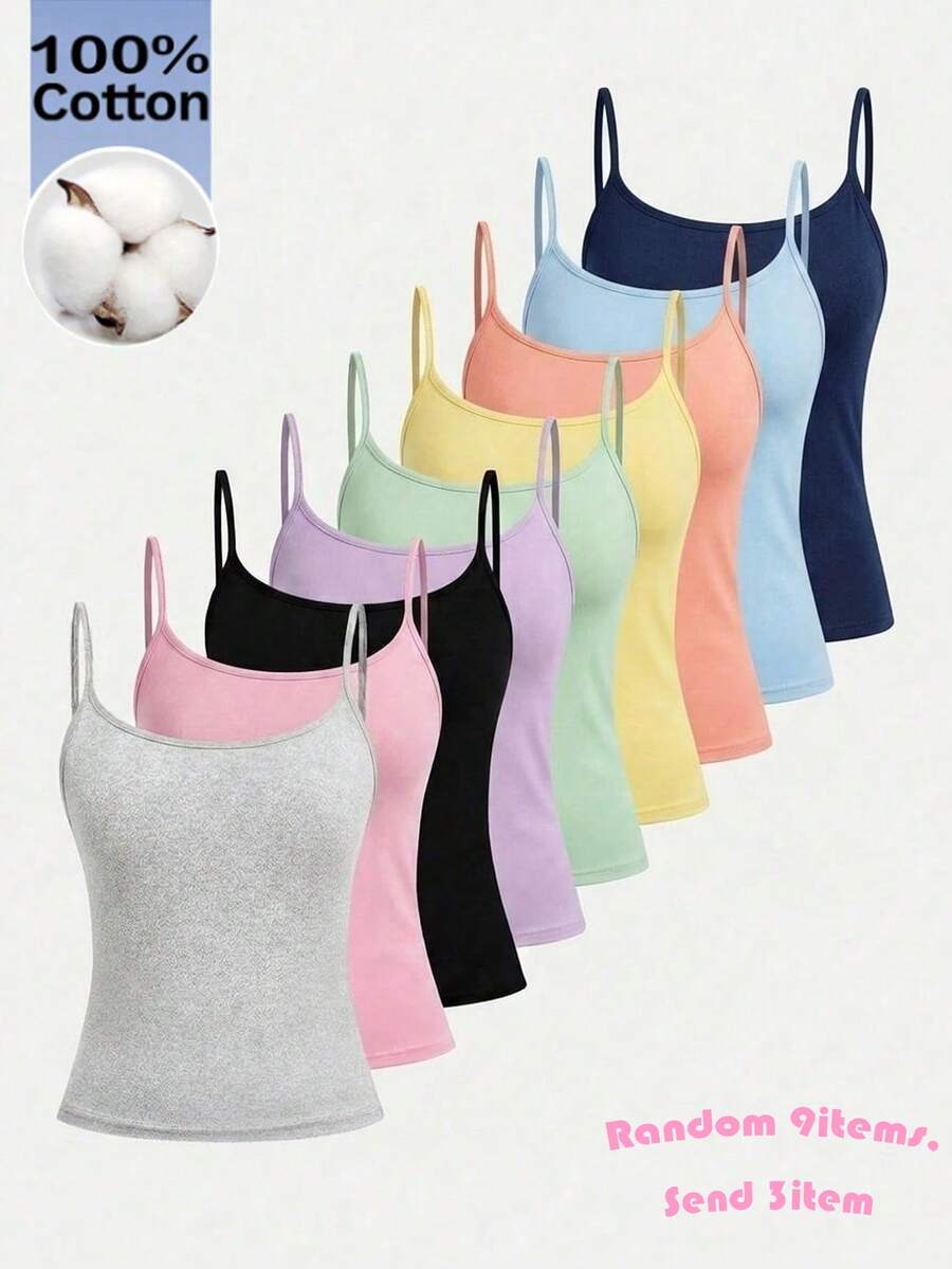 SHEIN Girlism 3件套少女休闲简约黑色、粉色、灰色吊带背心,适合夏季穿着 - 彩色 - 查看 1