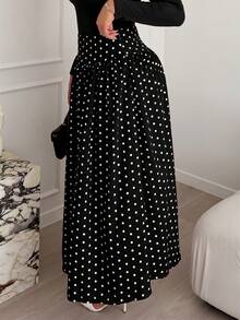 Falda acampanada casual de mujer con estampado de lunares, otoño - Negro - Ver 3