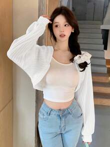 DAZY Women's Spring/Summer Casual Solid Color Cropped Lightweight Jacket,Fall Clothes - White - View 6