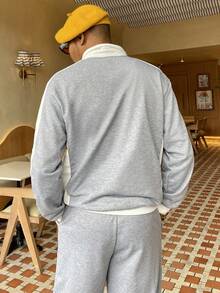 Ngobest Haus Ngobest Haus Men's Casual Fashion Street Sporty Letter Print Contrast Color Half Zip Hooded Sweatshirt And Drawstring Waist Straight Leg Sweatpants Set, Spring/Autumn - Multicolor - View 6