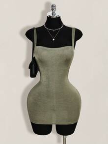 SHEIN ICON Women's Fashionable Sexy Backless Mini Slip Dress For Party Night Out Club Olive Green Summer - Olive Green - View 7