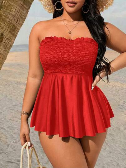 Swim Lushoire Bộ đồ bơi tankini cúp ngực màu trơn size lớn