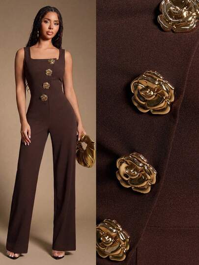 Radiana Bộ jumpsuit không tay cổ vuông màu nâu cà phê gợi cảm và thanh lịch dành cho nữ cỡ lớn, chất liệu dệt kim co giãn ôm sát, thích hợp mặc hàng ngày, đi làm, đi chơi và các dịp trang trọng.