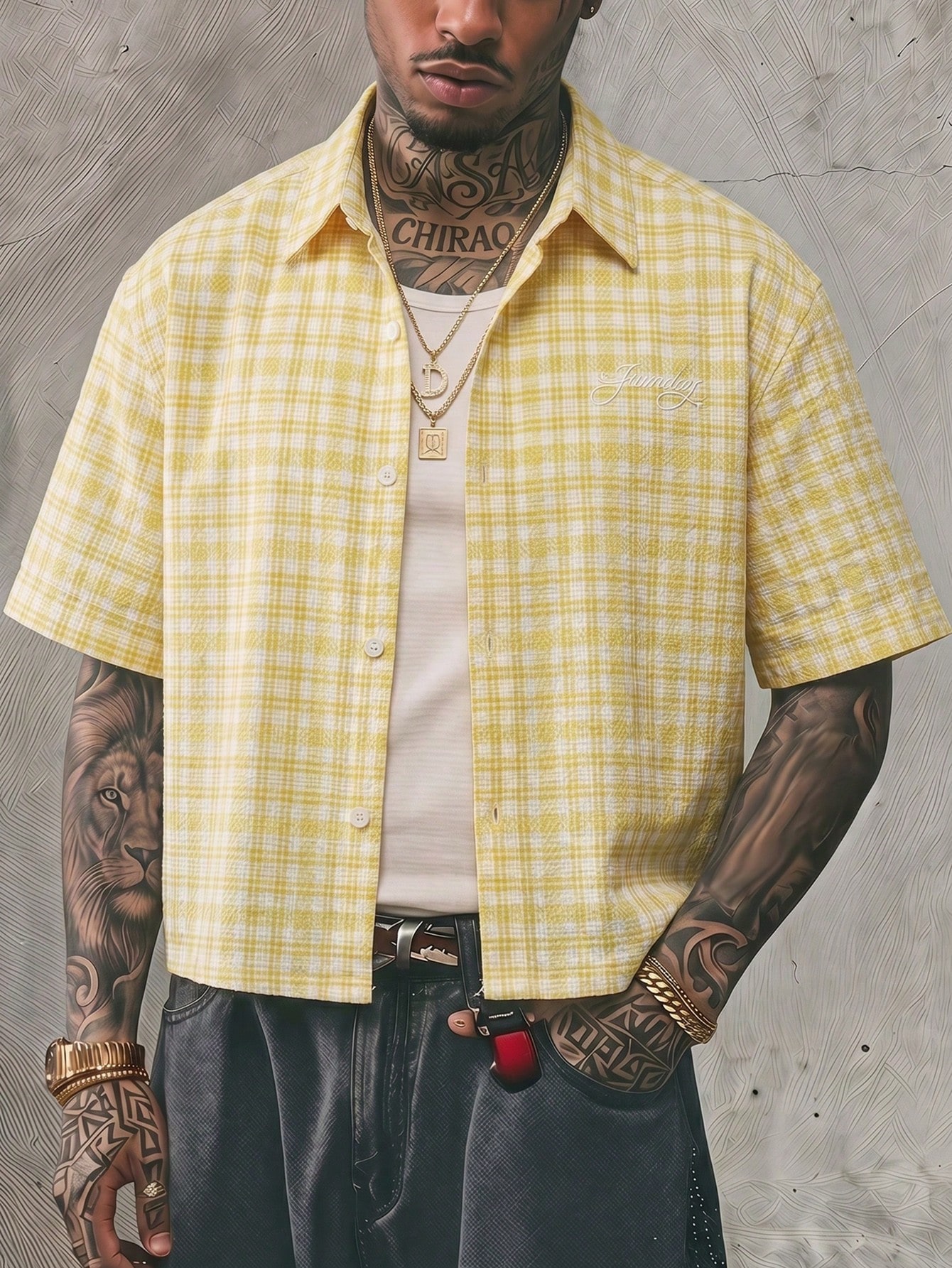 Axepeak Men’S Casual Plaid Short Sleeve Shirt, Summer Yellow Plaid Shirt Boxy
