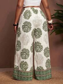 Slaydiva Plus Size Women's Summer Boho Flowy Beach Holiday Floral Pattern Loose Wide Leg Pants, Fashion Influencer Style Casual Daily Fall - Multicolor - View 3
