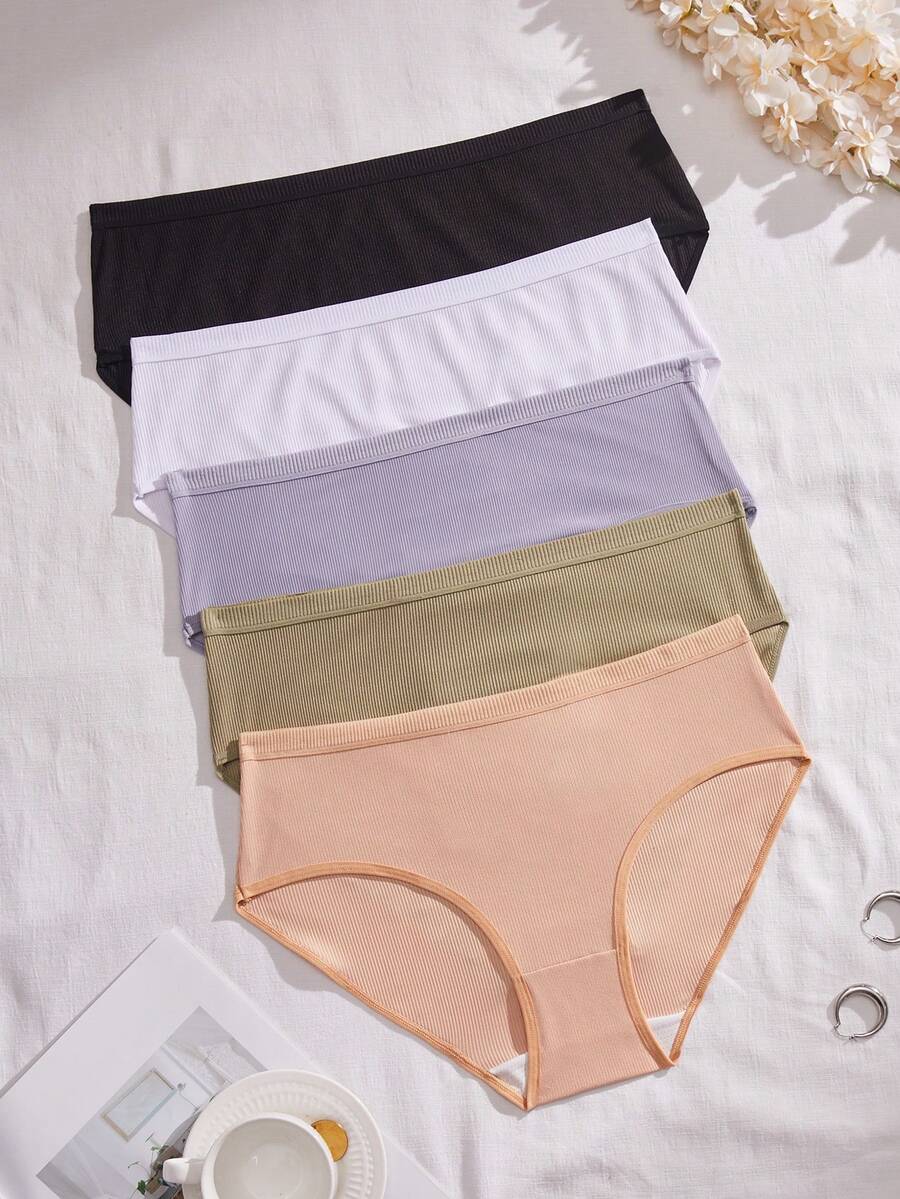 SHEIN 5pcs/Pack Plus Size Women Seamless Solid Color Panties - Multicolor - View 1