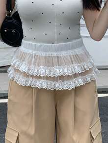 DAZY Women Plain Elegant Daily Lace Decor Pleated A-Line Skirt - White - View 7