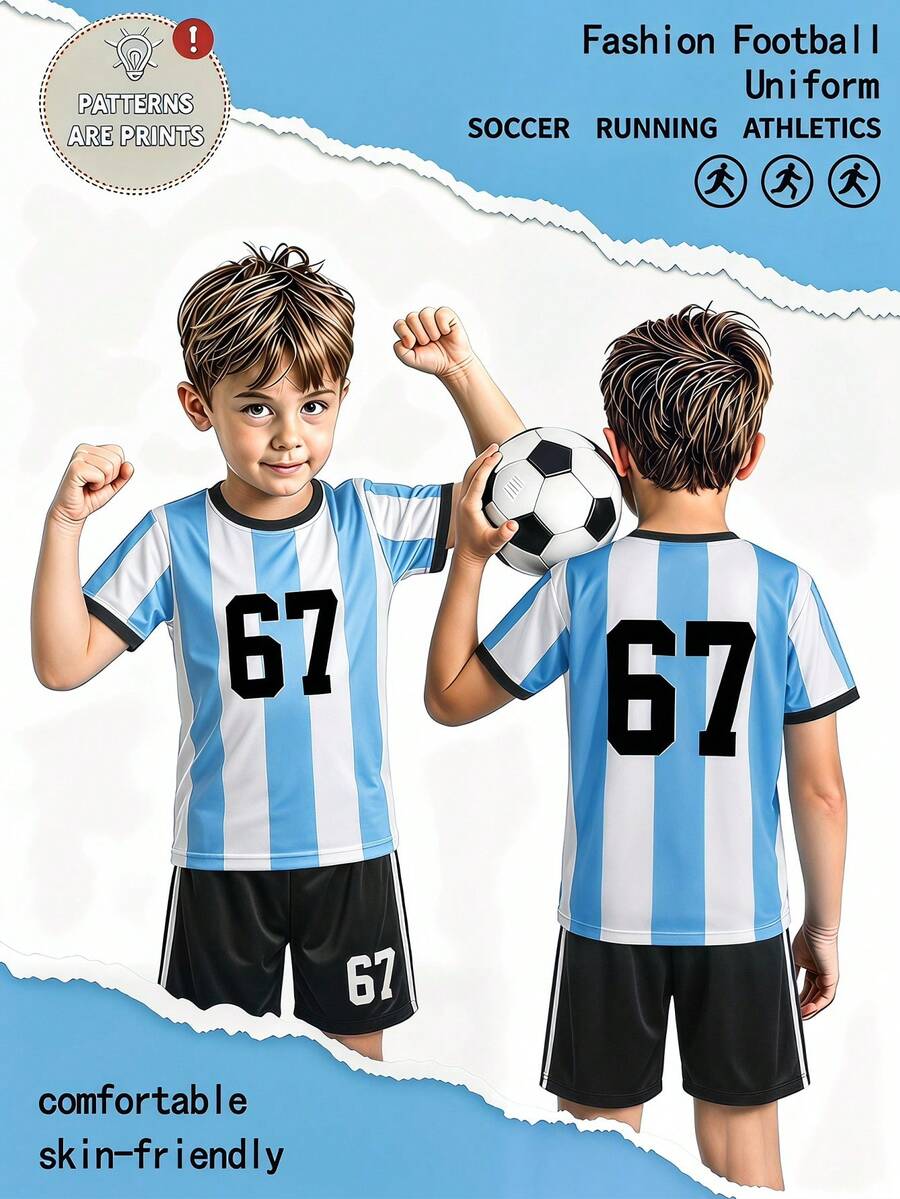 [Random 3 Sets,Send 1 Sets] Young Boy Casual Simple T-Shirt Set Summer Outfits Toddlers Boys Football Soccer Uniform Running Athletics Jogging Outfits