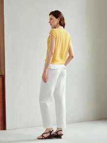MOTF PREMIUM WOMEN'S SPRING/SUMMER BELTED ELASTIC COTTON ANKLE PANTS - White - View 5
