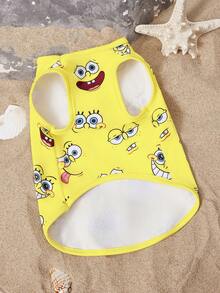 SpongeBob SquarePants | SHEIN 1 Buah Rompi Hewan Peliharaan Bermotif Kartun, Pakaian Kucing, Pakaian Anjing, Ukuran XXS-XXXXL, Ekstra Kecil, Ekstra Besar, Ekspresi, S Wajah Miley, S Pong - Kuning - View 3