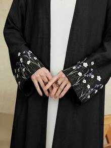 Al Najma Áo Abaya dài tay thanh lịch thêu hoa dành cho nữ - màu đen - Xem 7
