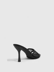 CUCCOO SZL Women's Sandals, Spring And Summer, Mesh Rhinestone Decoration, Open Toe, Stiletto, Daily Party, Black High Heel Sandals. - Black - View 3