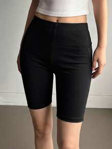 DAZY Women Solid Color Slim Fit Cycling Leggings Bermuda For Slim Look Summer Tights School - Black - View 9