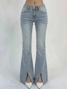 DAZY Women's Summer Split Skinny Jeans - Light Wash - View 1