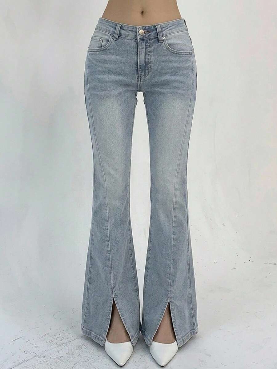 DAZY Women's Summer Split Skinny Jeans - Light Wash - View 1