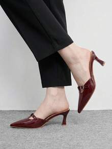 CUCCOO BIZCHIC Buckle Simple And Generous Fashion Versatile Casual Workplace Commuter Women's High Heels Shoes - Burgundy - View 3