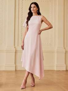 ZEYLAH Asymmetric Hem Slip Dress, Spring/Summer - Pink - View 5