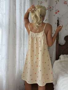 CottageSlumber Romantic Embroidered Lace Ruffled Slip Dress For Women - Yellow - View 2