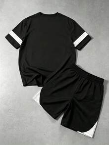 PAVTROS Bộ áo thun nam phối nhiều mảnh vải, phong cách đường phố. - màu đen - Xem 2