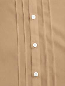 SHEIN Tween Boy Summer Casual Solid Color Front Button Short Sleeve Woven Shirt - Khaki - View 5