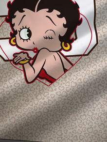 Betty Boop x SHEIN Plus Size Colorblock Trim Cute Print Short Sleeve T-Shirt Date Night Brunch Beige Summer Casual Alternative - White - View 7