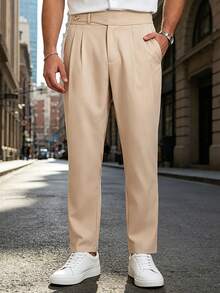 Manfinity Bizformal Quần dài nam màu mơ phong cách công sở, xếp ly, túi chéo, mặc thường ngày - Màu be - Xem 5