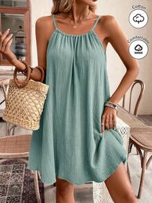 SHEIN Frenchy 夏季女士吊带波西米亚风连衣裙，必备单品，夏季穿搭，婚礼季必备，田园风抽绳连衣裙，女士棉质连衣裙 - 薄荷綠 - 查看 2