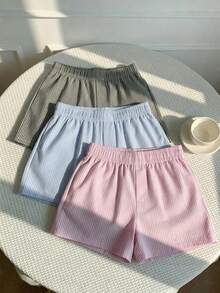 Veykashi 3件套加大码女式夏季休闲度假日常通勤条纹印花装饰弹力腰短裤 - 彩色 - 查看 2