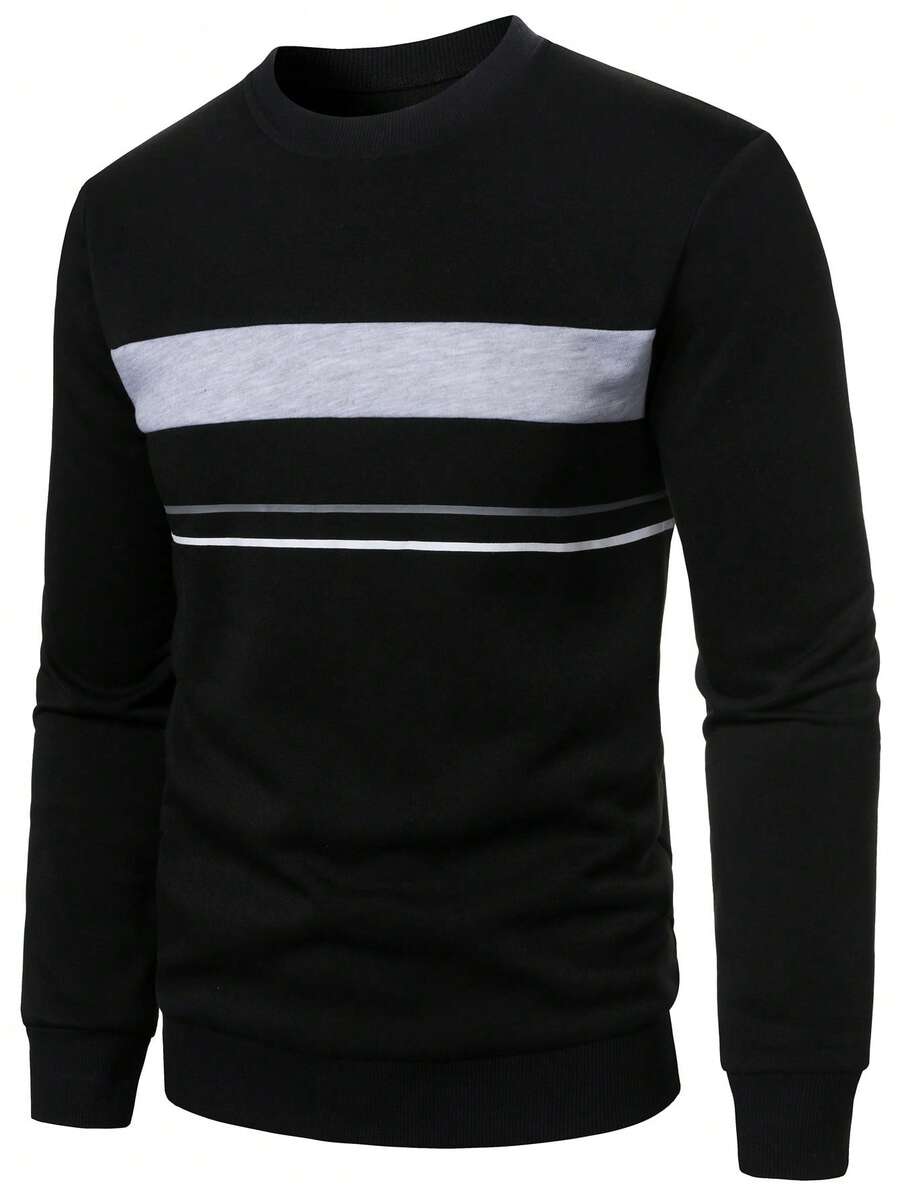 Manfinity Homme Jersey de cuello redondo casual con contraste de color para uso diario, primavera/otoño para hombres - Multicolor - Ver 1