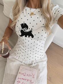 Comfortcana Áo thun ngắn tay trễ vai thắt nơ họa tiết chấm bi cún con phong cách tối giản gợi cảm 95% cotton, phù hợp cho mùa xuân & mùa hè, thiết kế sọc màu kem giúp bạn trông rạng rỡ hơn, áo top mùa hè phù hợp cho đi làm hàng ngày, hẹn hò, tụ tập, mùa xuân, mùa hè, Giáng sinh, Năm mới, Lễ Tạ ơn, tiệc, đám cưới, bãi biển, lễ tốt nghiệp, thời trang, thanh lịch, thường ngày, đi chơi, hẹn hò, đặt chỗ, đi làm, bóng bẩy, Ngày lễ Tình nhân, thanh lịch, kỳ nghỉ, thường ngày, Y2K, đi chơi, lễ tốt nghiệp, v.v. - Nhiều màu - Xem 6