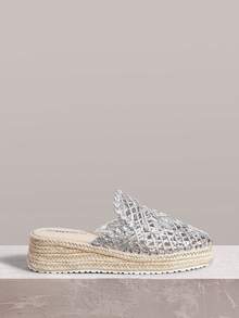 Styleloop Giày nữ đế xuồng cao gót dày, quai hậu màu bạc, kiểu dáng hở gót, thích hợp cho đi chơi, nghỉ mát, hẹn hò hàng ngày, đi biển, du lịch biển, phong cách thường ngày. - Bạc - Xem 5