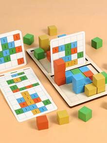 MINKOJA Kids Wooden 3D Block Battle Game Spatial Logic & Number Reasoning Puzzle With Challenge Cards Focus & Reaction Training Educational STEM Building Blocks Toy - Multicolor - View 3