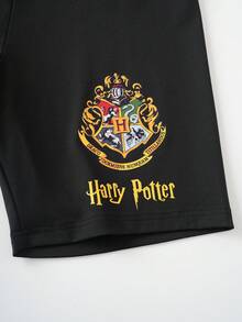 HARRY POTTER X SHEIN Plus Size Women Letter Print Leggings Shorts - Black - View 4