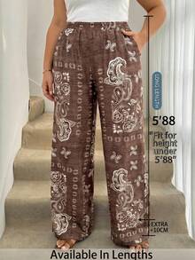 SHEIN Tall CURVE Quần dài ống đứng in họa tiết cỡ lớn dành cho nữ, thích hợp cho kỳ nghỉ, du lịch, lễ hội âm nhạc, trang phục thường ngày, kỳ nghỉ xuân/hè/phong cách bohemian/quần ống rộng bohemian gợi cảm, quần ống rộng nữ, trang phục mùa xuân cho nữ, quần phong cách bohemian, trang phục đi biển lễ Phục sinh, trang phục đi nghỉ mát cho nữ. - Nhiều màu - Xem 3
