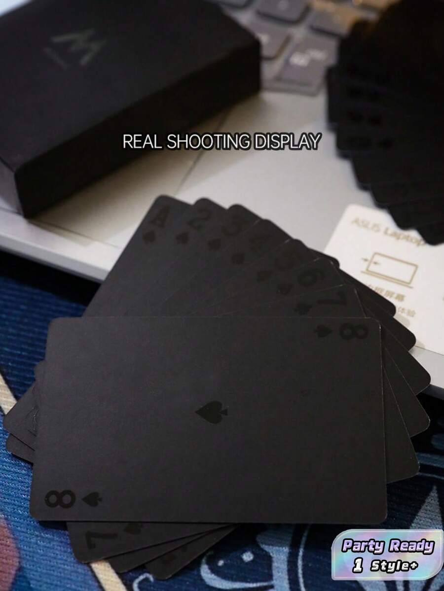 1PC Waterproof Flexible Playing Cards With Box Cool Design Black Durable Material For Party Game Gift Celebration Outdoor Camping Travel Family Gathering Playing Cards - Blue - View 1