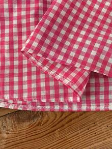 Rusticease Plus Size Women Plaid Ruched Casual Versatile Daily Wear Shirt  Summer Spring Clothing Country Style For Women - Hot Pink - View 8