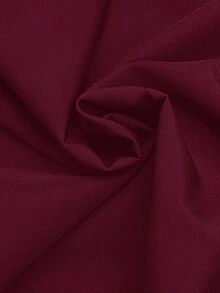 SHEIN CURVE+ 新款优雅休闲/商务休闲女式短袖雪纺衬衫裙，V领宽松荷叶袖中长连衣裙，大码T恤裙，大码度假连衣裙，大码黑色连衣裙，黑色V领连衣裙 - 酒紅色 - 查看 9