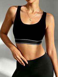 SHEIN Women's Patchwork Casual Versatile Daily Wear Sports Bra,Gym Top,Gym Wear Women,Gym Outfit For Women, Gym Wear, Workout For Women - Black - View 2