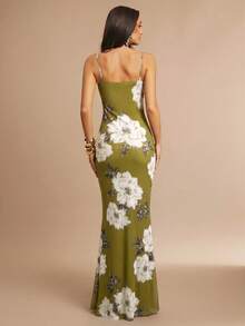 Silquee Women's Vintage Romantic Olive Green Floral Tulle Dress Summer Elegant Mother Of The Bride Dinner Date Formal Graduation College Wedding Prom - Green - View 2