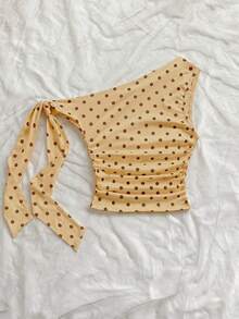 Women's Polka Dot Sleeveless Blouse With Ruching And Front Bow For KQTV - 黃色 - 查看 6