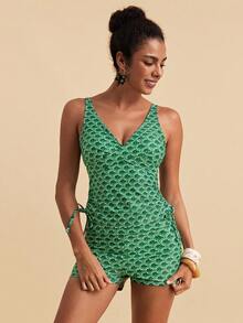 Travachic Women's Printed Drawstring Tie Tankini Swimwear Set - Multicolor - View 4